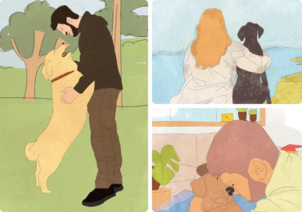 Dog companion happy hugging sitting.