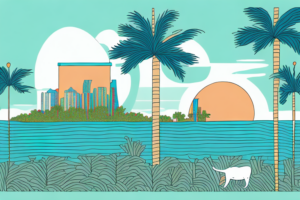 A florida landscape with an animal in the foreground