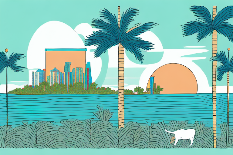 A florida landscape with an animal in the foreground